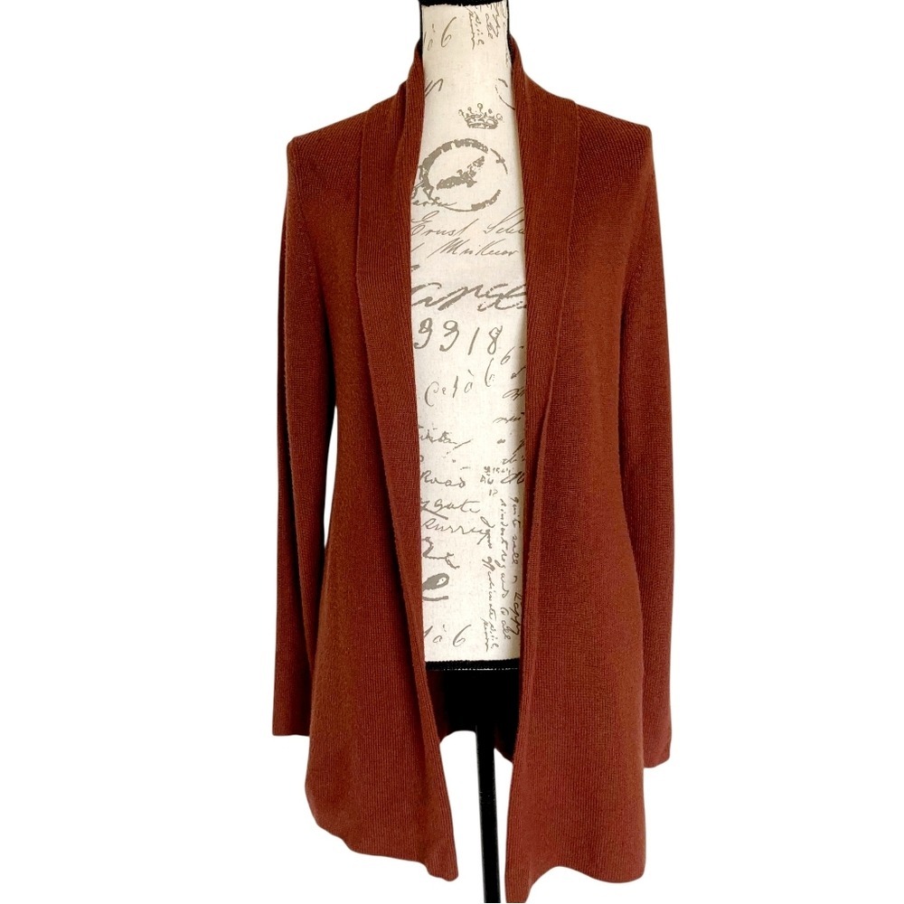 Orvis Brown Merino Wool Blend Open Cardigan Knit Sweater size S Minimalist